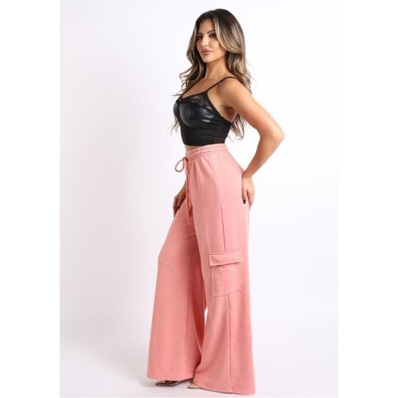 Pink Cargo Wide Leg Sweat Pants - Picture 4 of 4